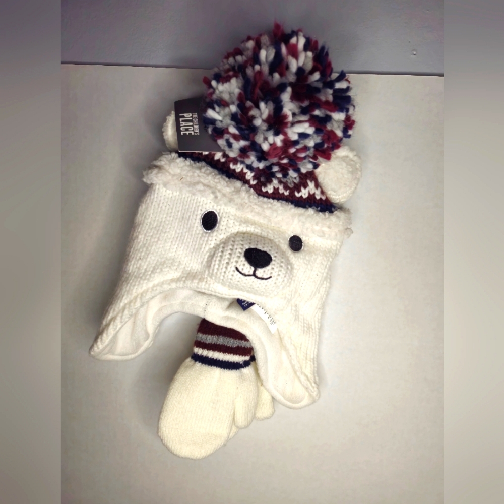 THE CHILDREN'S PLACE BEAR HAT AND MITTEN‎ SET NWT